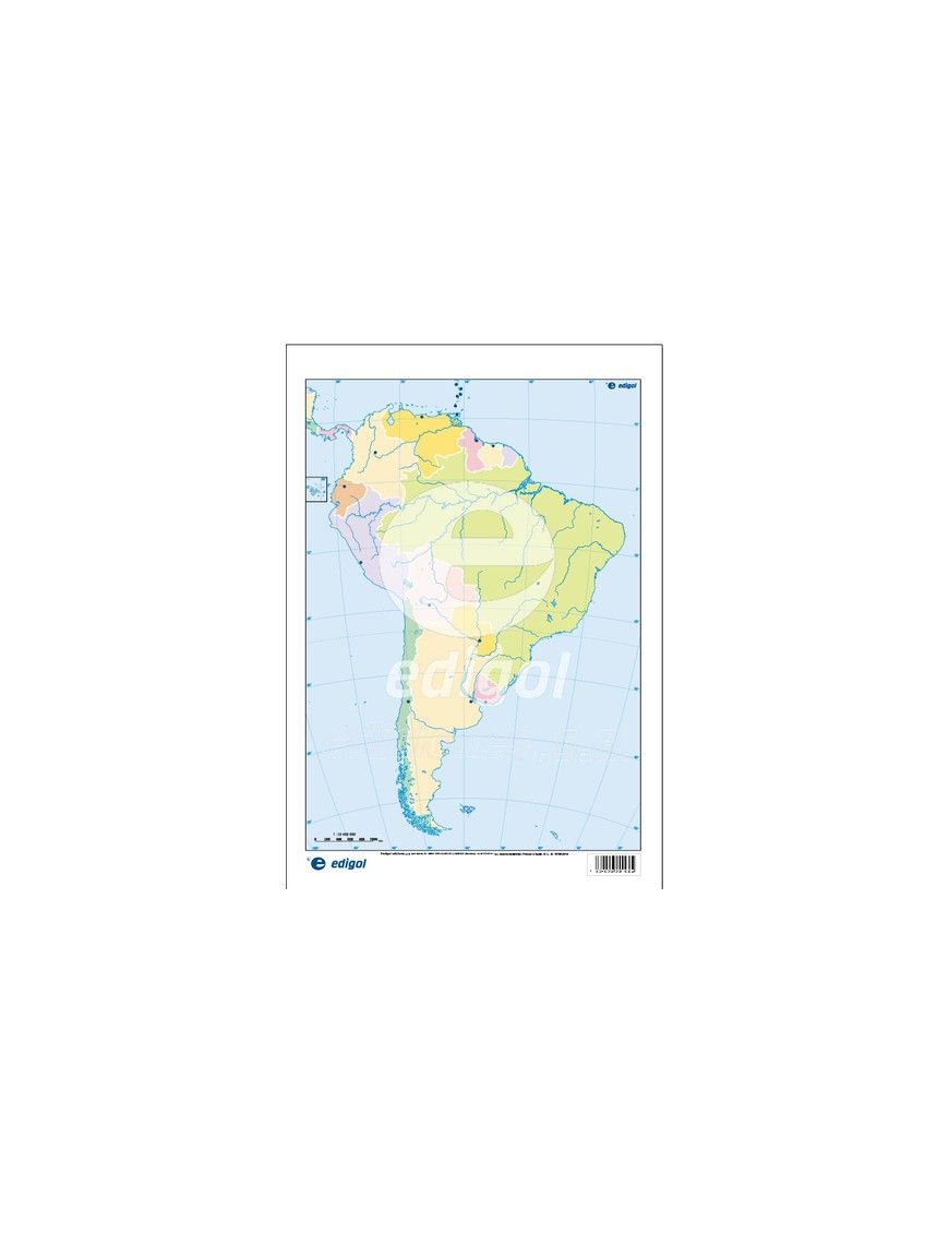 MAPA MUDO DE AMERICA DEL SUR POLITICO 4 COLORES