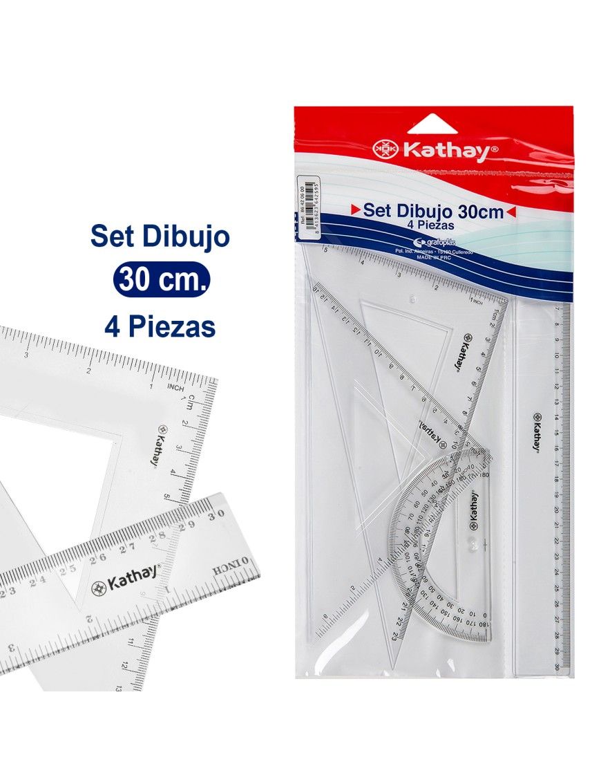 SET GRANDE REGLA-ESCUADRA-CARTABÓN-SEMICÍRCULO 30