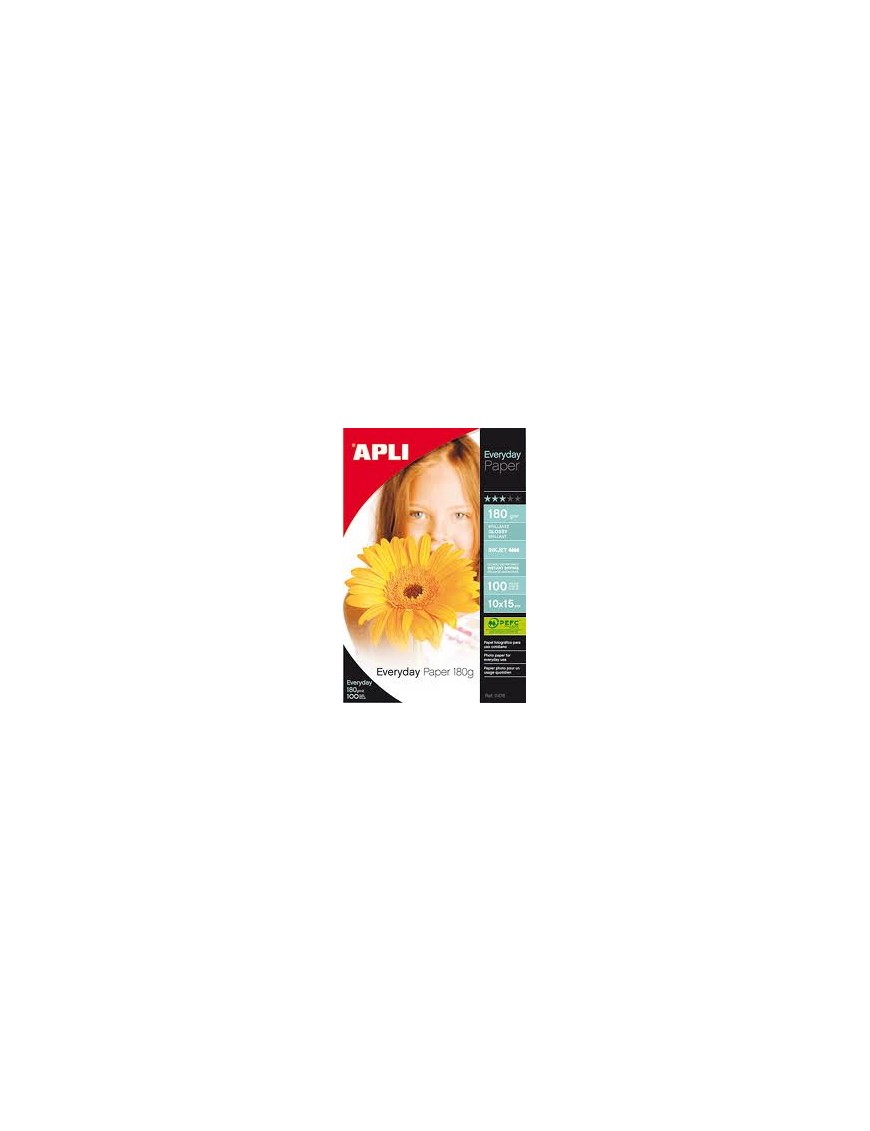 PACK 100 HOJAS PAPEL FOTO 10X15 APLI EVERYDAY 180