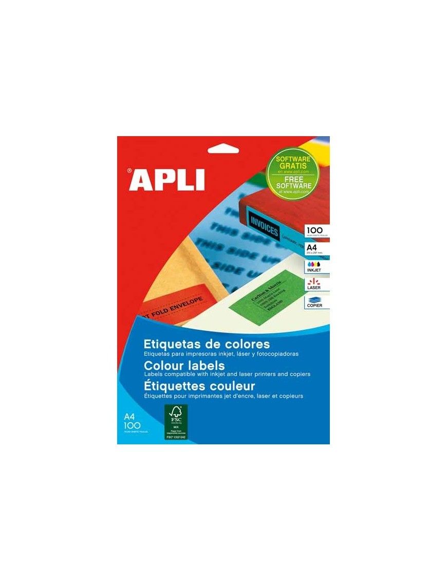 APLI 11840 CAJA DE 100 ETIQUETAS ROJAS DE 210X297