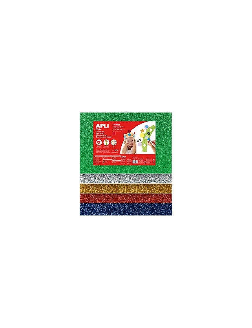 PACK 5 LAMINAS GOMA EVA PURPURINA SURTIDA APLI KI