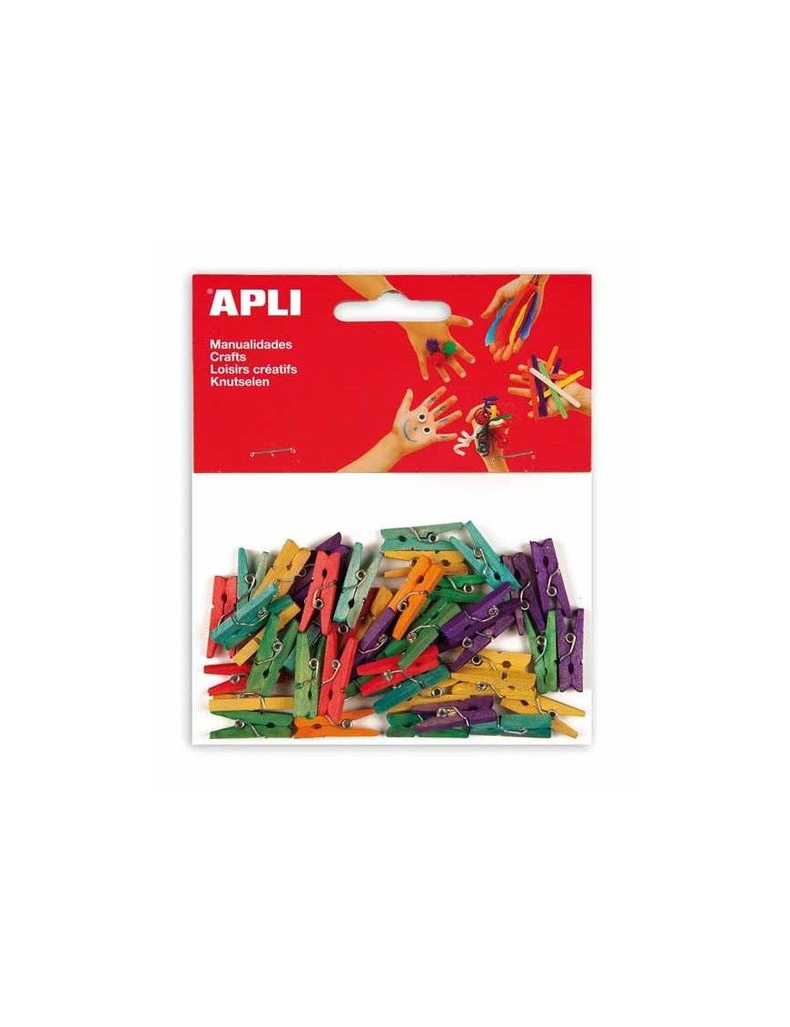 APLI BOLSA 45 MINI PINZAS MADERA COLORES SURTIDOS.