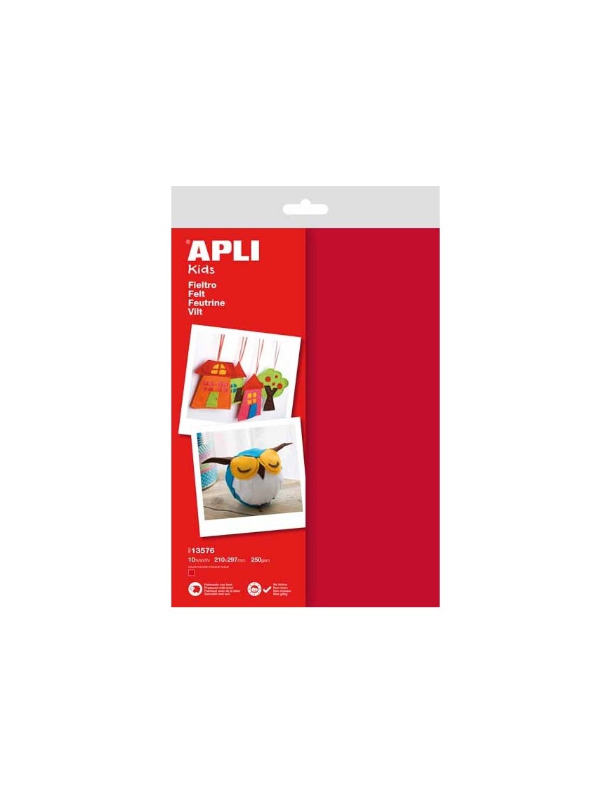APLI KIDS BOLSA DE 10 HOJAS FIELTRO A4 COLOR ROJO