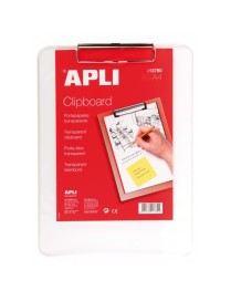 PORTA BLOC A4 TRANSPARENTE CON PINZA APLI