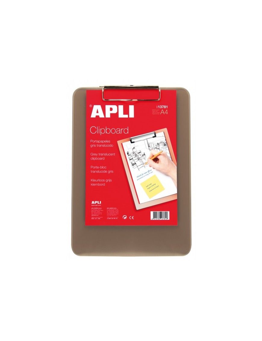 PORTA BLOC A4 GRIS TRANSLUCIDO CON PINZA APLI