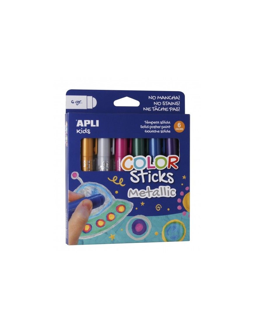 PACK 6 TEMPERAS SOLIDAS COLOR STICK METALIC APLI