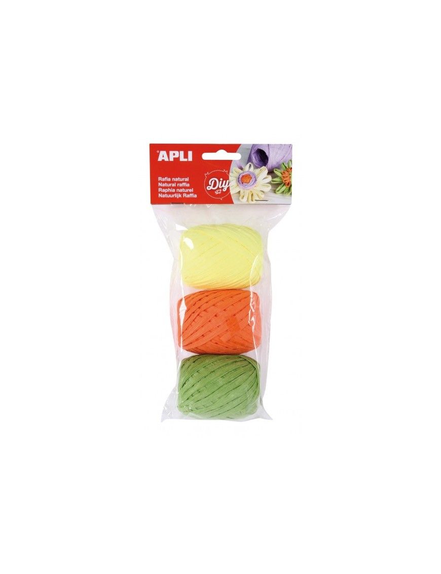PACK DE 3 OVILLOS RAFIA TONOS FLUOR APLI DIY 14412