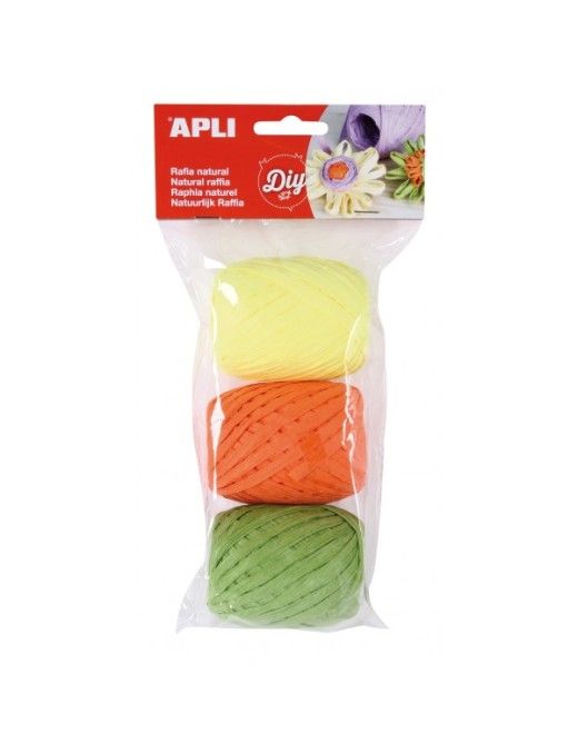 PACK DE 3 OVILLOS RAFIA TONOS FLUOR APLI DIY 14412