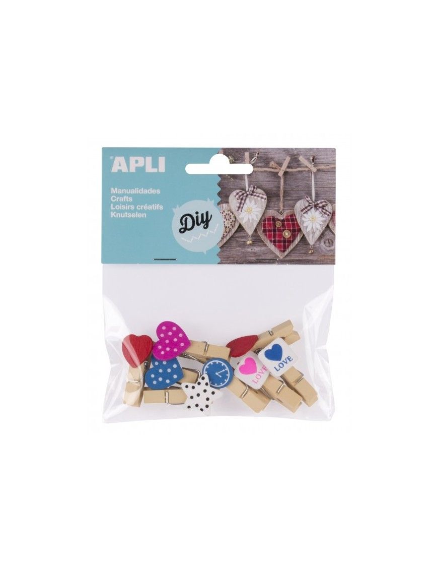 APLI DIY BOLSA 8 MINI PINZAS MADERA SURTIDA