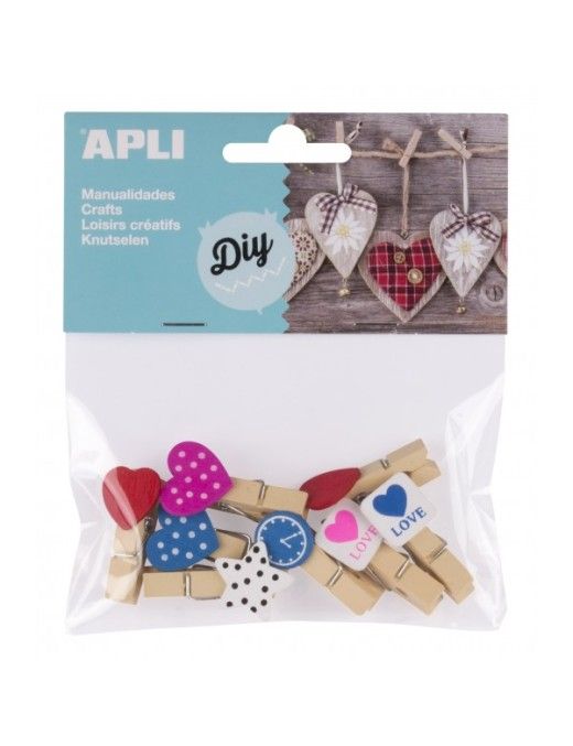 APLI DIY BOLSA 8 MINI PINZAS MADERA SURTIDA