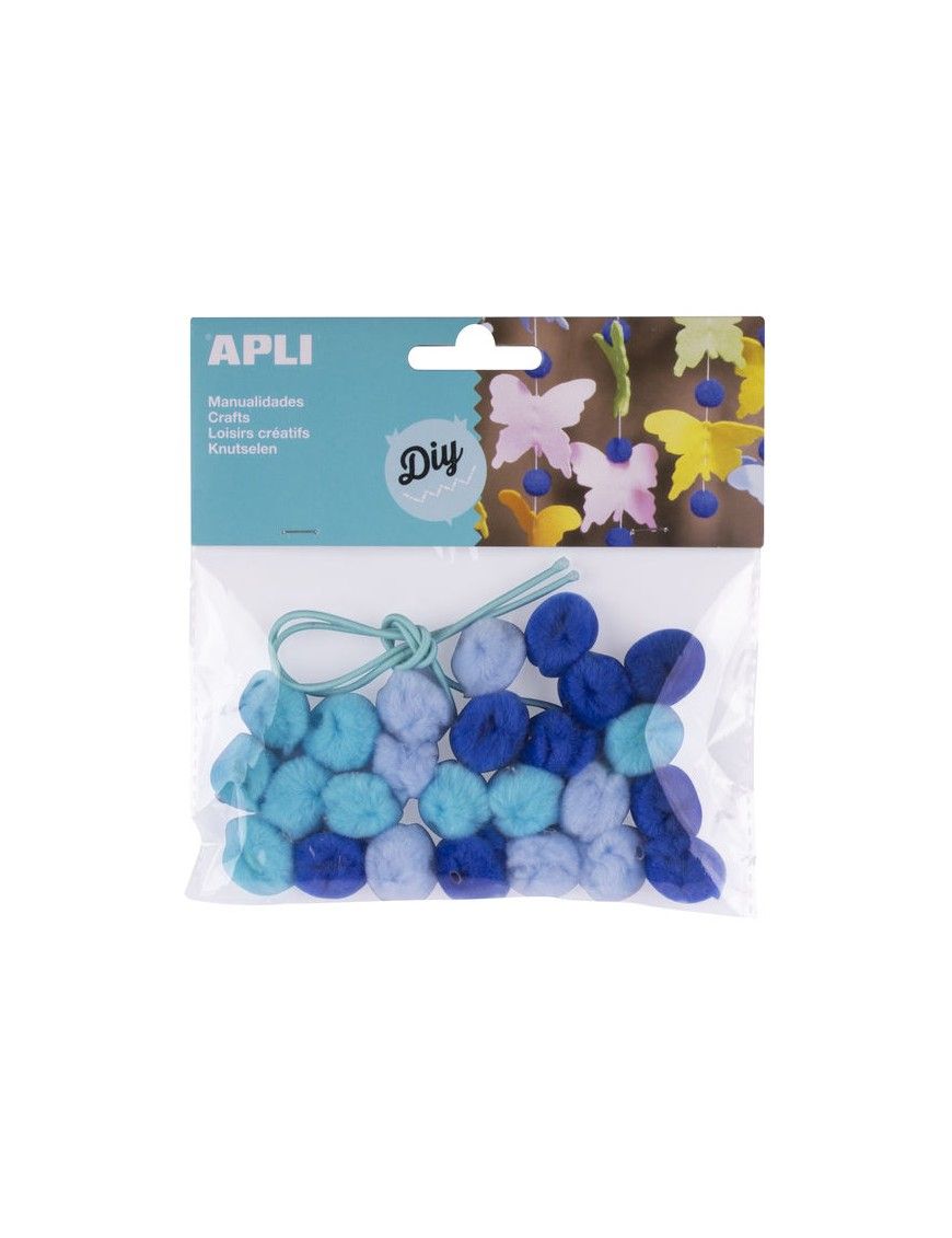 APLI BOLSA 25 POMPONES TONOS AZULES.