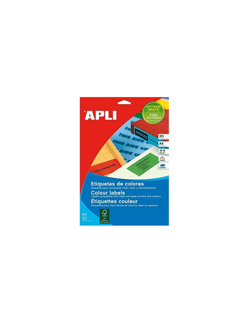 APLI 1601 PACK DE 20 ETIQUETAS ROJAS 210X297 MM.