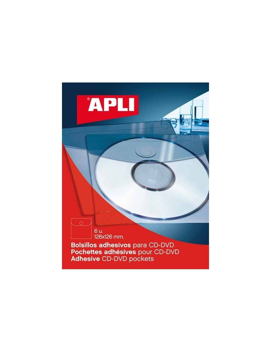 PACK 6 BOLSILLOS AUTOADHESIVOS FUNDA CD/DVD APLI