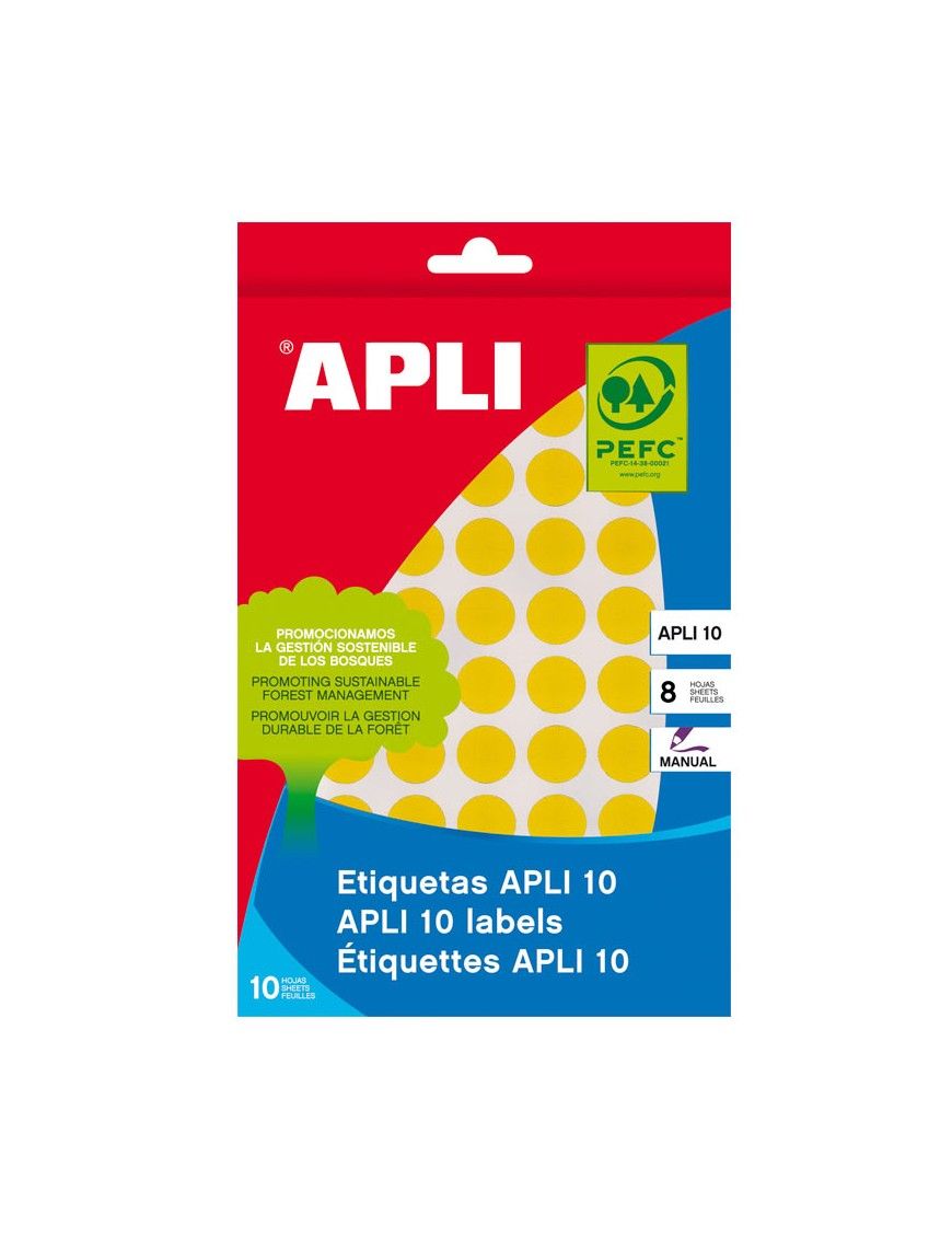 ETIQUETAS DE 19 MM. CIRCULARES AMARILLAS APLI 2742