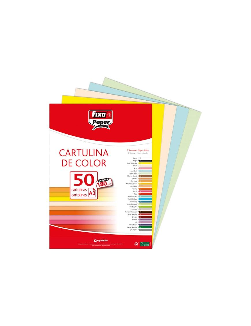 CARTULINAS A3 SURTIDAS PAQ.50 COL.CLAROS FIXO