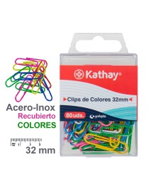 CAJA 80 CLIPS PLASTIFICADOS COLOR 32 MM KATHAY