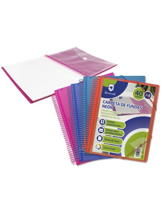 CARPETA FUNDAS ESPIRAL GOMAS Y CANGURO 40F NEON