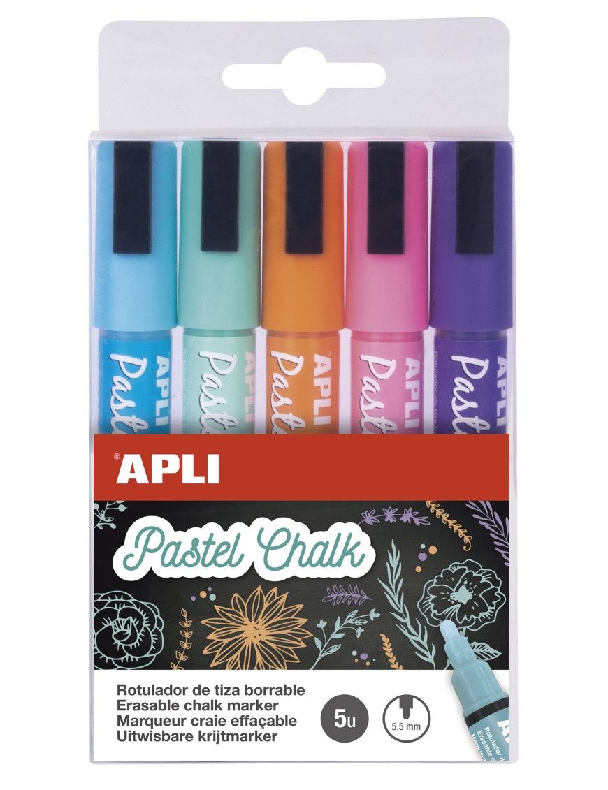 ROTULADOR TIZA LIQUIDA COLORES PASTEL PACK 5 UNID