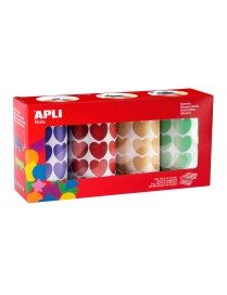 PACK 4 ROLLS HEART LAB. BL/RD/YE/GR 20m