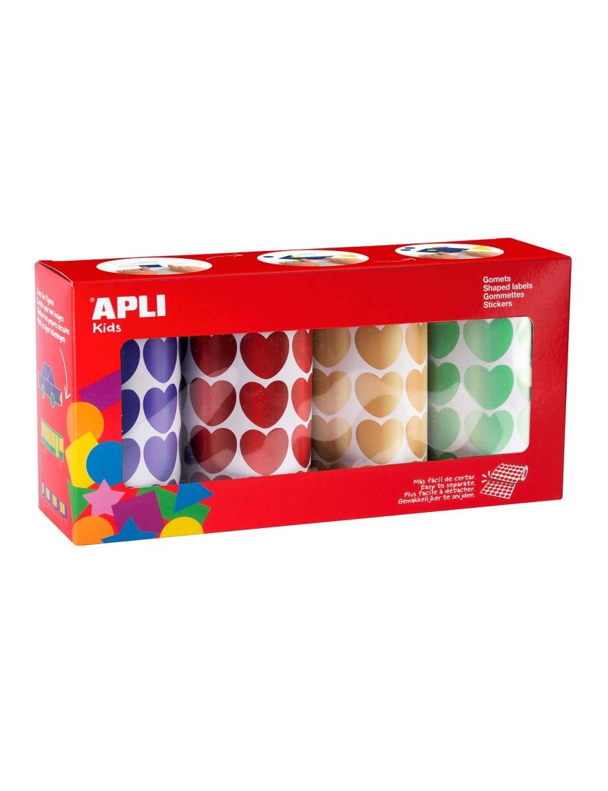 PACK 4 ROLLS HEART LAB. BL/RD/YE/GR 20m