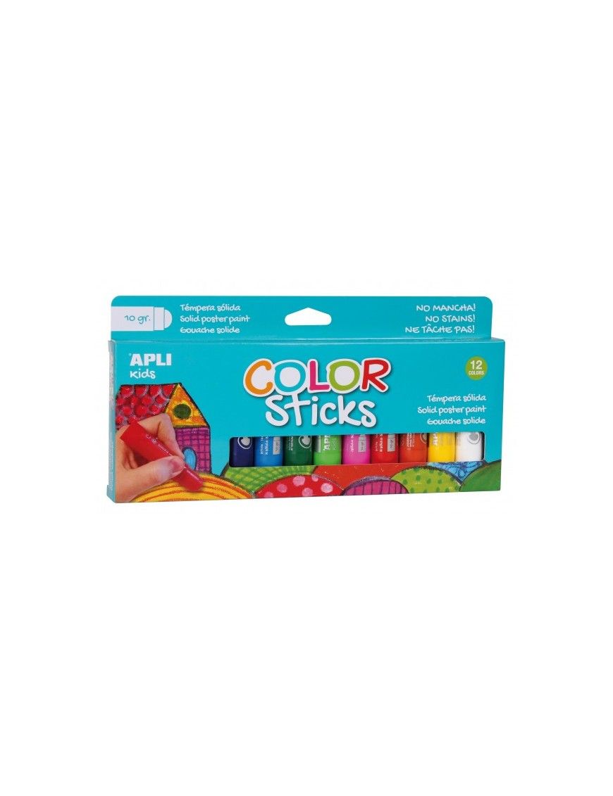 PACK DE 12 STICKS DE TEMPERA SOLIDA 10 GRAMOS APLI