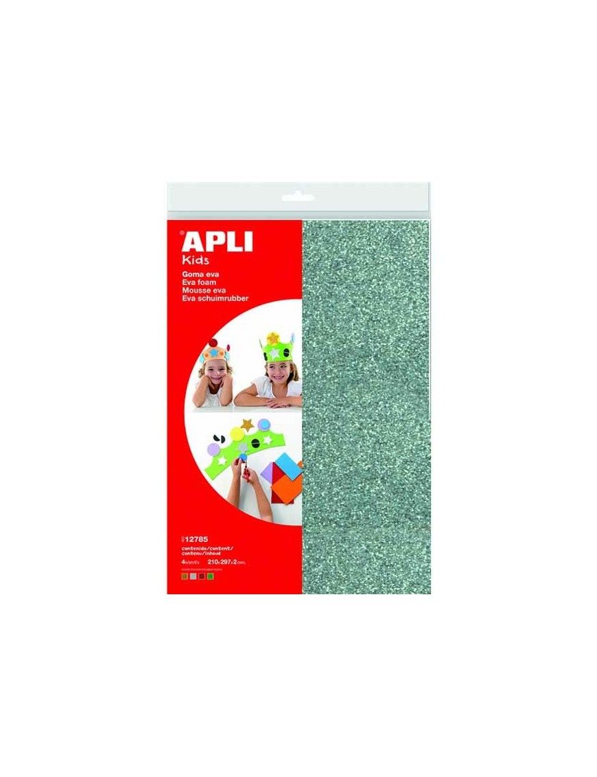 PACK 4 LAMINAS GOMA EVA APLI KIDS A4 PURPURINA SUR