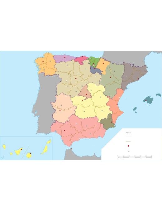 MAPA MUDO DE ESPAÑA POLITICO 4 COLORES