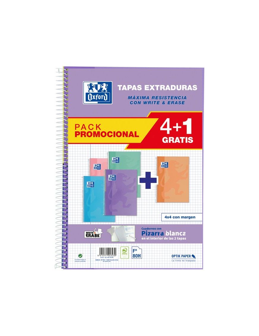 BLOC OXFORD PLASTICO Fº 4X4 80H 90G PACK PASTEL