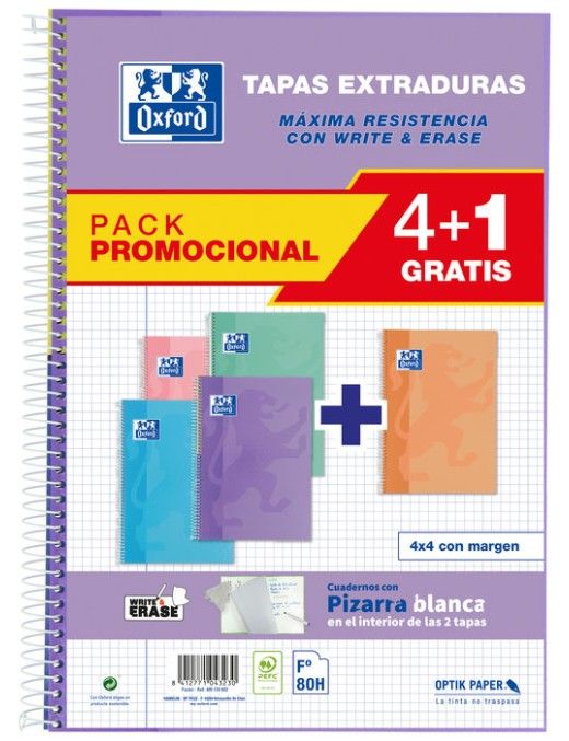BLOC OXFORD PLASTICO Fº 4X4 80H 90G PACK PASTEL
