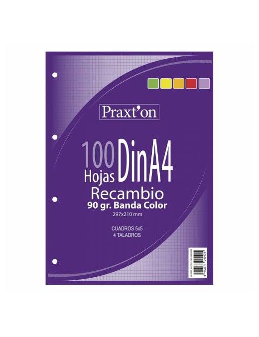 RECAMBIO 4 TALADROS A4 90GR 5 COLORES PRAXTON