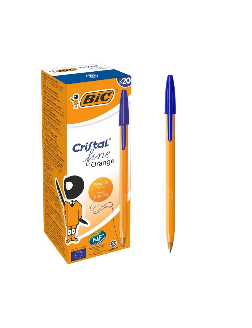 BOLIGRAFO BIC NARANJA PUNTA FINA AZUL.