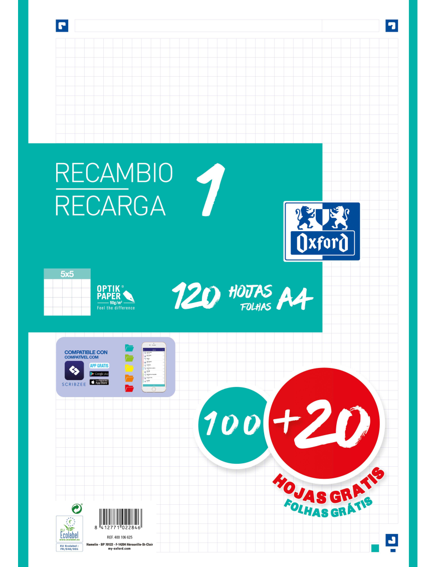 RECAMBIO COLOR 100+20 OXFORD MENTA