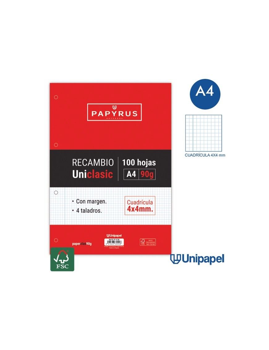 RECAMBIO CUADRICULADO 4 TAL 100GRS PAPYRUS