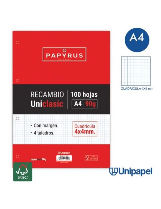 RECAMBIO CUADRICULADO 4 TAL 100GRS PAPYRUS