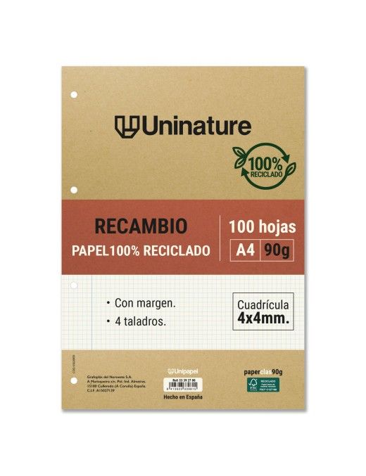 RECAMBIO RECICLADO A4 4 TAL 4X4 100H UNINATURE