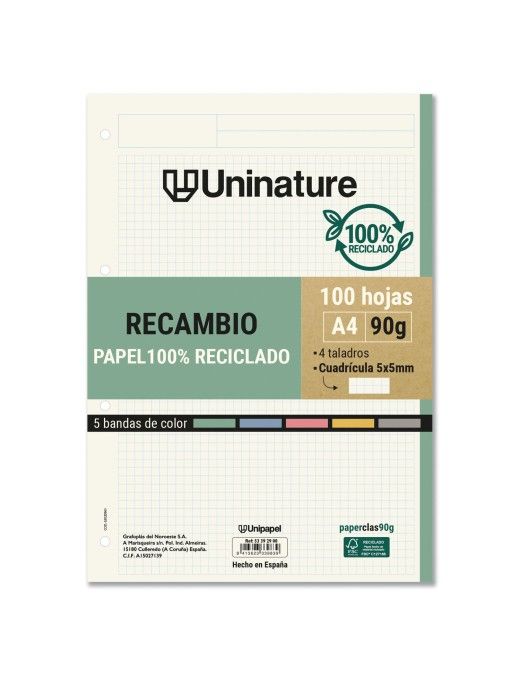 RECAMBIO RECICLADO A4 5X54 4 TAL COL UNINATURE