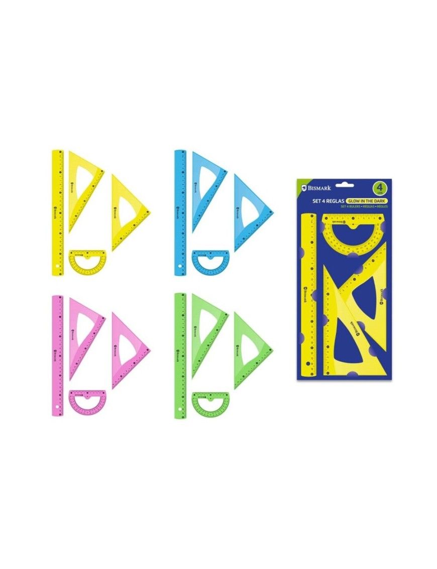 SET 4 REGLAS PVC NEON GLOW IN THE DARK 30CM