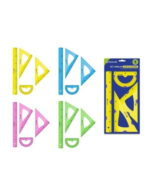 SET 4 REGLAS PVC NEON GLOW IN THE DARK 30CM