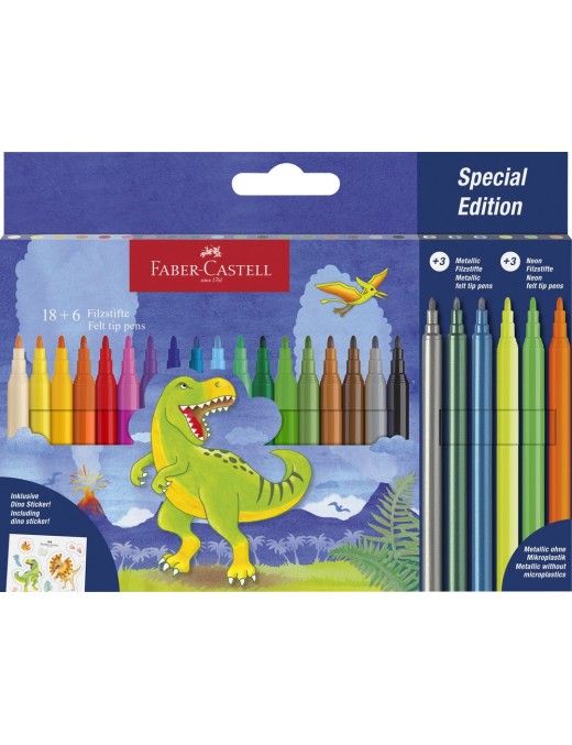 ESTUCHE 18+3 ROTULADOR DINOSAURIO FABER