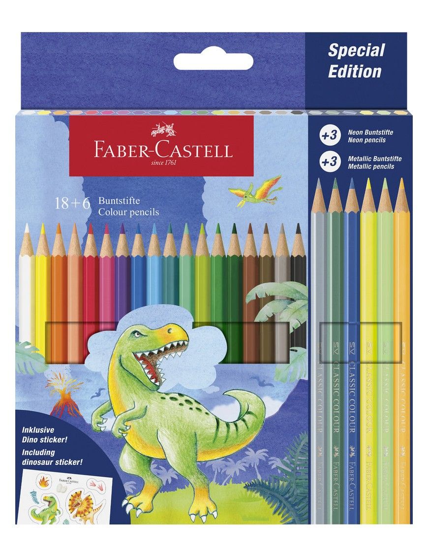 ESTUCHE PINTURAS FABER 18+6 DINOSAURIO