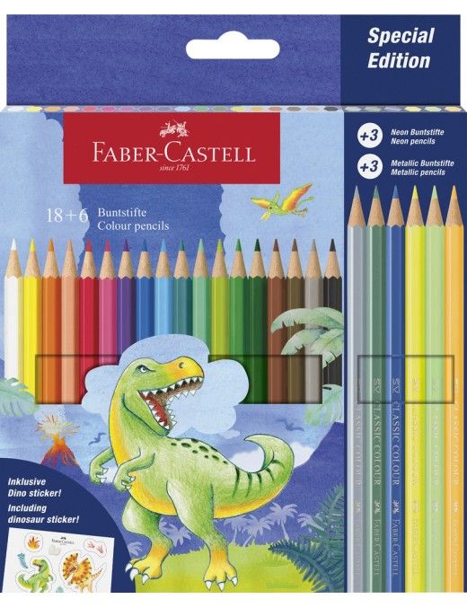 ESTUCHE PINTURAS FABER 18+6 DINOSAURIO