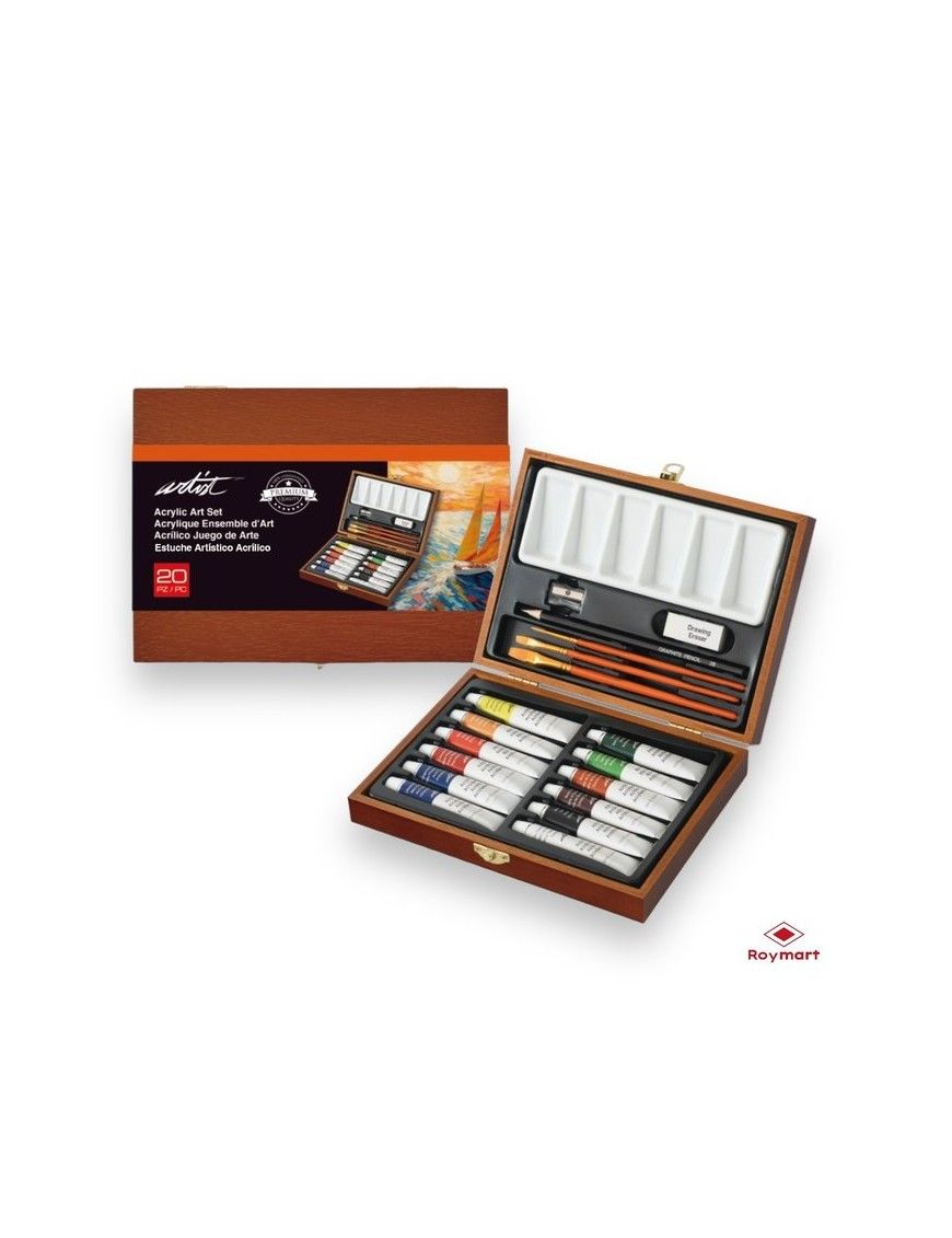 ESTUCHE MADERA ACRILICA 20 PIEZAS