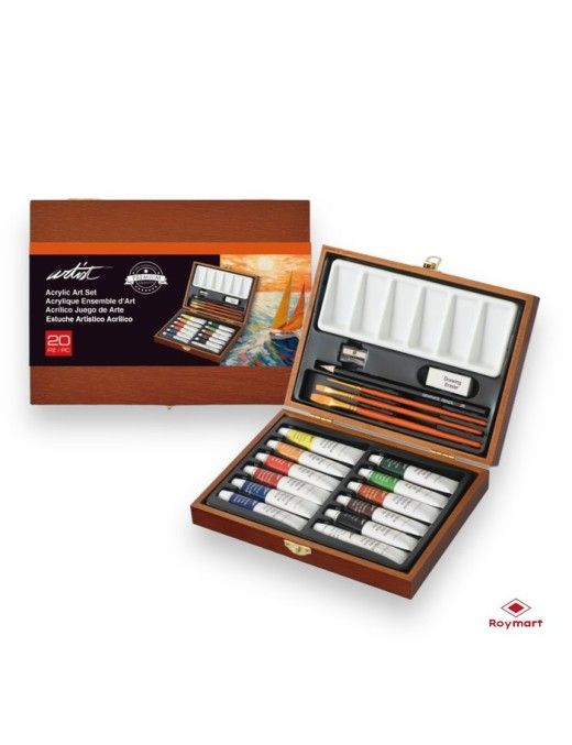 ESTUCHE MADERA ACRILICA 20 PIEZAS