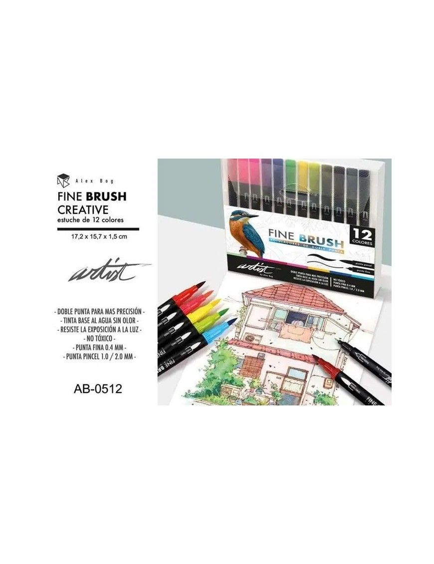 12 ROTULADORES FINE BRUSH GAMA CREATIVE 2 PUNTAS