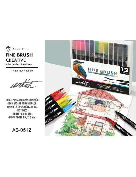 12 ROTULADORES FINE BRUSH GAMA CREATIVE 2 PUNTAS