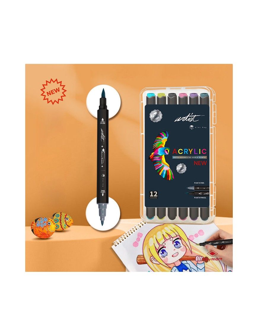 CAJA 12 ROTULADORES ACRILICO 2 PUNTAS