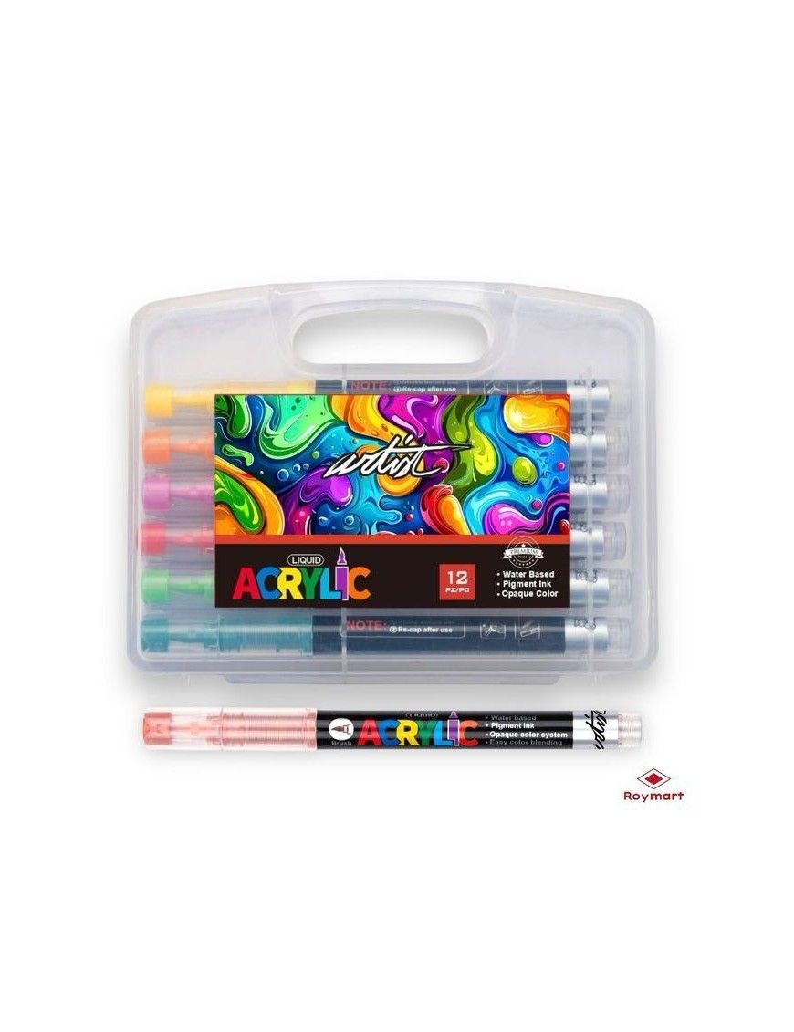 ESTUCHE MALETIN ACRILICOS REAL BRUSH 12COL