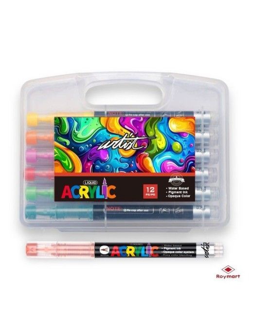 ESTUCHE MALETIN ACRILICOS REAL BRUSH 12COL