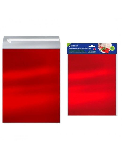 SOBRE METAL AUTOADHESIVO ROJO 324X254 PACK 4