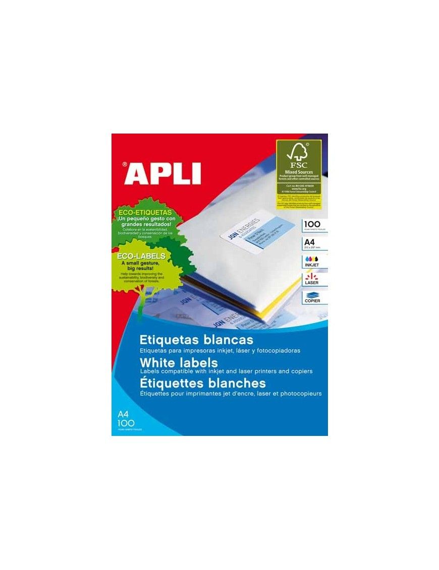 APLI ETIQUETAS BLANCAS 99.1X38.1 PERMANENTE 25 HOJ